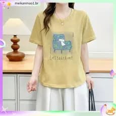 Verão novo estilo Plus Size roupas femininas ligeiramente gordo mm dos desenhos animados impresso estilo ocidental solto