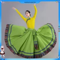 Novo estilo tibetano étnico dança terno desempenho saia longa saia de dança quadrada exame de arte grande balanço saia p