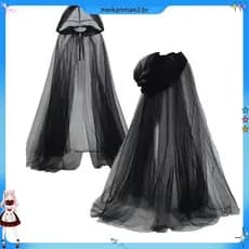 Capa de gaze preta de três camadas, capa de gaze branca de Halloween com capuz para homens e mulheres, fantasia longa de