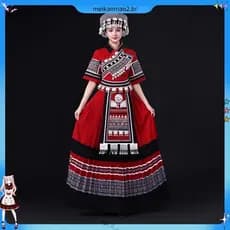 Nova minoria étnica traje feminino tradicional Miao traje étnico Guizhou Miaozhai adulto estilo longo Local F