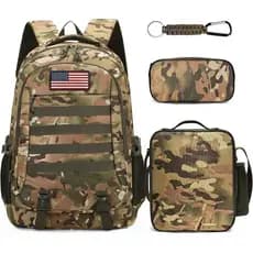 Mochila camuflada para meninos, mochila escolar de 19 polegadas, conjunto de três peças incluindo mochila escolar, lanch