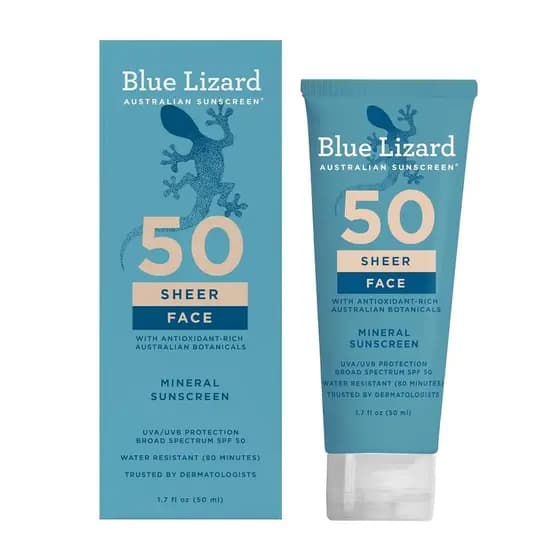 BlueLizardSheerFace Loção Protetora Solar Mineral, FPS50, Fórmula 100% Mineral, Proteção contra Luz Azul, Leve e Invisív