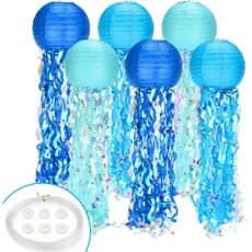 Lanternas de Papel BlueJellyfish, 8" Lanternas Suspensas para Decorações de Festa Subaquática, Decoração de Aniversário