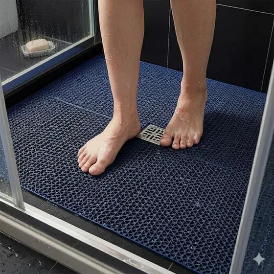 Tapete Antiderrapante Luxo Emborrachado PVC Retangular Piso Box Banheiro Segurança Banho Cinza Bege