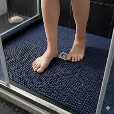 Tapete Antiderrapante Luxo Emborrachado PVC Retangular Piso Box Banheiro Segurança Banho Cinza Bege