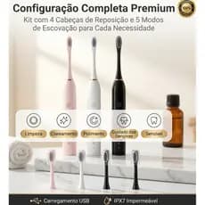 Escova de dentes elétrica com classificação IPX7 4 cabeças de escova substituíveis, limpeza inteligente e à prova d'água