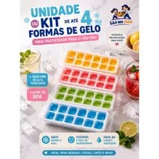 Kit Formas de Gelo Silicone Tampa Rígida Flexível Fundo Retangular 14 Cubos Multiuso sortidas linda.