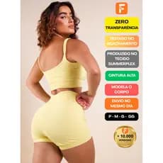 Conjunto Fitness Feminino Short Duplo com Top Zero Transparência Empina Modela Academia Cintura Alta