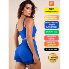 Conjunto Fitness Feminino Short Duplo e Top Zero Transparência Suplex meia coxa Academia dry fit