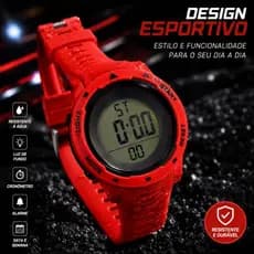 Relógio digital masculino,esportivo,vermelho,relógio Led,resistente,cronômetro,alarme,luz noturno,academia