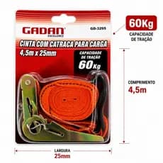 Cinta com Catraca para Carga 4,5m x 25mm Capacidade 60kg Amarração e Fixação Multiuso