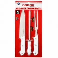 kit churrasco Gadan Excellence Original 3 peças Faca 8" chaira 7,5" Garfo trinchante 6" Aço inox,Profissional Premium