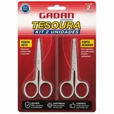 KIT tesoura reta e tesoura ponta redonda para aparar pelo/nariz