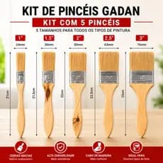 Kit de 5" Pincéis Gadan Excellence,para parede,profissional,cado de madeira,tinta verniz,acrílica,parede,construção