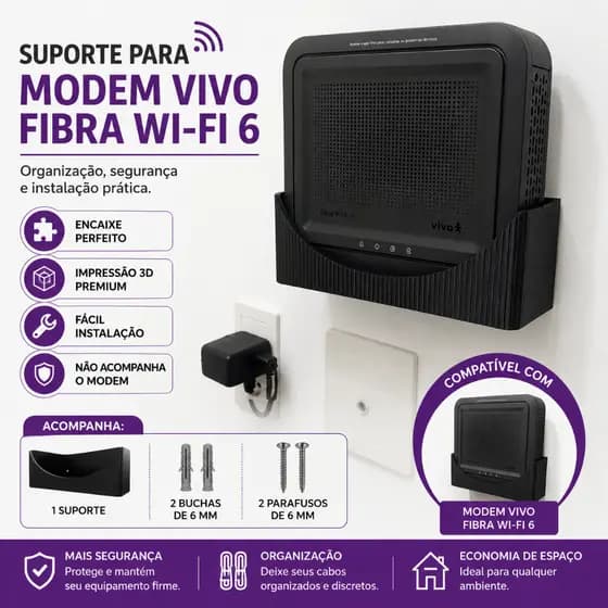 Suporte parede Modem Vivo Fibra / Roteador Vivo Fibra wifi 6 efeito ripado