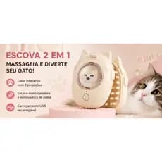 Escova Interativa para Gatos com Laser USB 2 em 1 Brinquedo Massageador Removedor de Pelos com Projeções Divertidas
