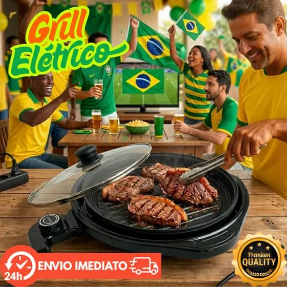 Grill Elétrico Redondo 40cm 1200W 110V Churrasqueira Elétrica Antiaderente Apartamento Copa 2026