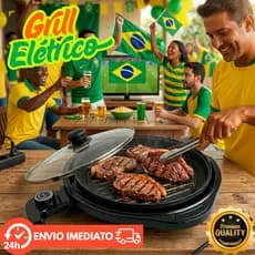 Grill Elétrico Redondo 40cm 1200W 110V Churrasqueira Elétrica Antiaderente Apartamento Copa 2026