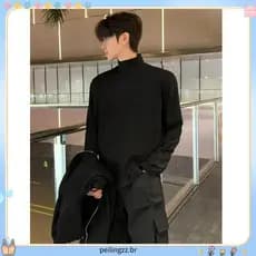 Preto Meio Pescoço Alemão ve lvet Masculino E # 39fundo csa Outono Inverno cleanfit Manga Longa Forro De Lã cseta