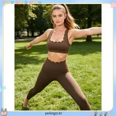 Sutiã Esportivo FitWild Scallop Ed ge Nude Feel Top De Ioga De Alta Elasticidade Com Almofadas Integradas , 21 Cores , E
