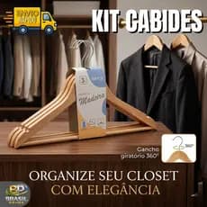 Kit 3 Cabide de Madeira Marfim Premium Para Roupas Gancho Cromado.