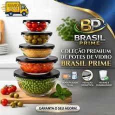 Conjunto 5 Potes de Vidro Herméticos com Tampa Preta – Organização e Conservação para sua Cozinha