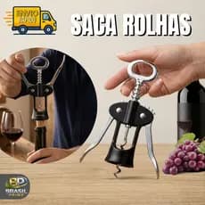 Saca Rolha e Abridor de Garrafas em Inox e Emborrachada Santiago