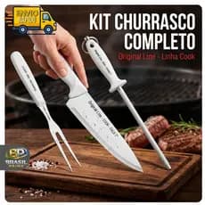 Kit Para Churrasco Premium Faca Afiada + Chaira Afiador + Garfo