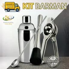 Kit 4 peças  Coqueteleira Cobbler Espremedor Colher Socador Para Drinks Ideal para Barman Uso em Casa Bar