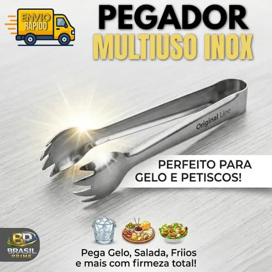 Mini Pegador de Gelo Aço Inox Pegador para Frios Petiscos Carnes Multiuso Bares Restaurantes Drinks Utensilio de Cozinha