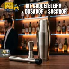 Kit Coqueteleira Inox Boston 820 ML  | Dosador | Socador | Prepara Drinks | Ideal Para Bartenders  Bares E Uso Domestico
