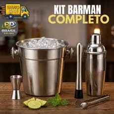 Kit Barman Completo Coqueteleira 500Ml Balde de Gelo 900Ml Socador 21Cm Dosador 25/50 ML Pegador 18,5 Cm