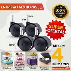 Rodinhas Rodízio Giratórias 40mm Pino 6mm Reforçadas jogo de 4 Unidades Cama Box Fruteira Andador