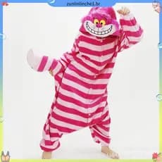 Pijama de Flanela de Uma Peça com Desenho do Gato de Cheshire para Homens e Mulheres, Mesmo Estilo, Fabricante de Roupas