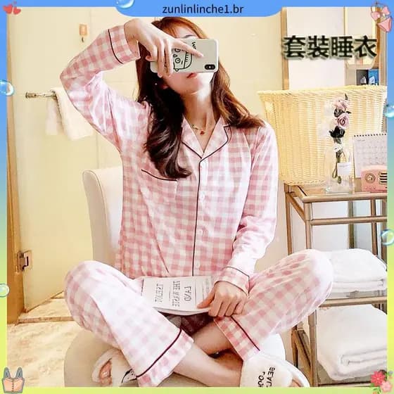 Mulheres E # 39conjunto De Pijama De Manga Comprida Com Gola Solta , Nova Versão Influenciadora Estilo Coreano