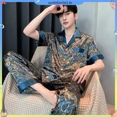 Pijama De Seda Gelo Masculino Calças De Manga Curta Masculino Juventude 2026 Conjunto De Homewear Masculino