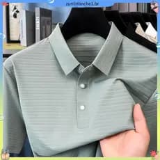 Homens E # 39camisa De Manga Curta De Seda Gelada Sem Costura S ummer Com Lapela Fina De Meia-Idade , Camisa Elástica Ca