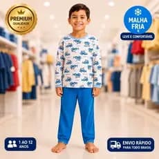 Pijama infantil Premium Masculino de infantil de manga longa e calça de malha fria que não irrita a pele da criança.