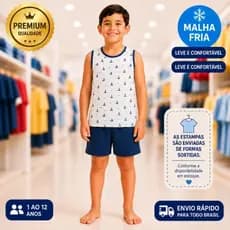Kit 3 Pijama infantil masculino de Regata curto Premium, pijama de verão