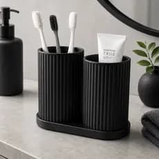 Kit Porta Escovas de Dente Duplo com Design Moderno  Elegante Banheiro Organizado Minimalista Clean