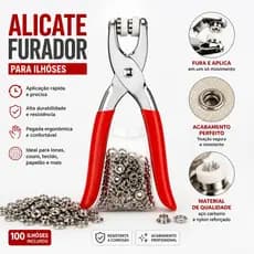 Alicate Furador para Ilhós - 100 Ilhós Inclusos, Aplicação Rápida e Precisa
