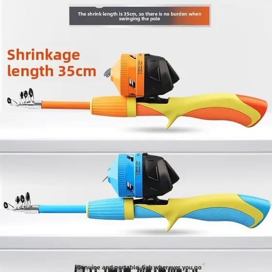 Vara De Pesca Infantil Portátil De 35 Cm | Mini Telescópica Com Carretel Fechado , Leve Para Viagens