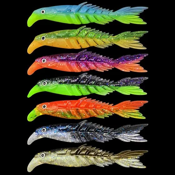 Isca Isca Falsa Ossos de Duas Cores Multi-Seção Peixe Isca Macia Multi-Cor Tesoura Multi-Tamanho Fishtail Isca Macia Pes