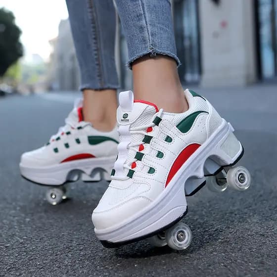 Grandes sapatos de corrida de quatro rodas sapatos deformados meninos meninas crianças patins dupla fileira patins patin