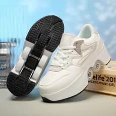 Crianças jovens homens mulheres sapatos de deformação automática grandes patins de rolo de dupla utilização de quatro ro