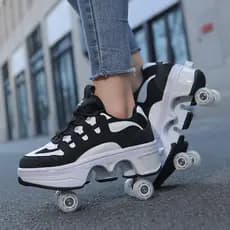 Meninos meninas crianças patins dupla fileira patins malha respirável grande quatro rodas sapatos de corrida deformar