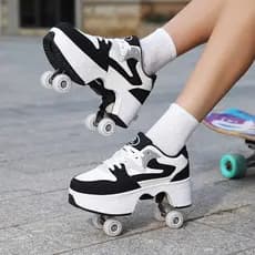Um sapato de dupla utilização grandes patins de quatro rodas sapatos de deformação automática crianças jovens homens mul