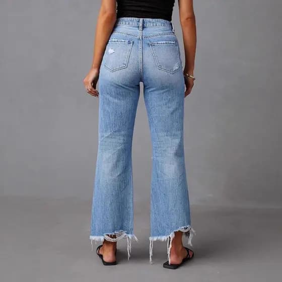 2026 novo estilo europeu americano Cross-Border rasgado borla Jeans feminino único rua cintura alta reta Casual perna la