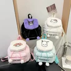 Novo bonito bordado Kuromi melodia mochila de pelúcia grande capacidade mochila macia menina nicho aba mochila