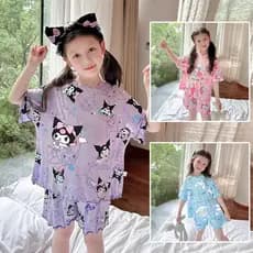 Kuromi pijamas crianças 2025 novo estilo dos desenhos animados bonito menina gelo seda ar condicionado roupas verão Home